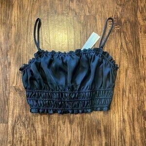 NWT House of Harlow Black Satin ruched stretch Crop Top M
